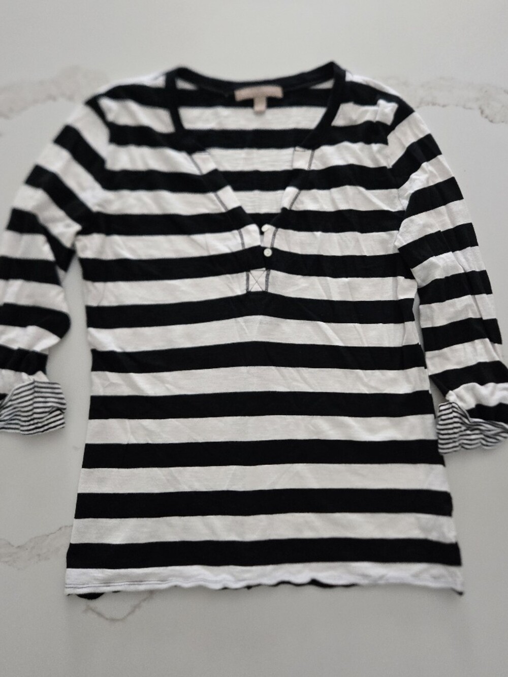 Banana Republic Black & White Striped V-Neck Top
